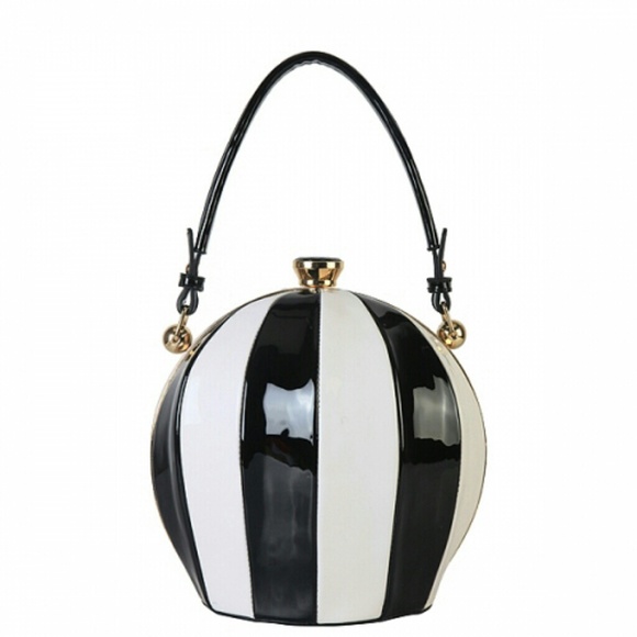 The Shoe Loft Handbags - Zina Patent Leather Striped Ball Bag The Shoe Loft Handbags - Zina Patent Leather Striped Ball Bag